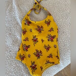 Vintage Floral Yellow Halter Swimsuit girls 2T-3T